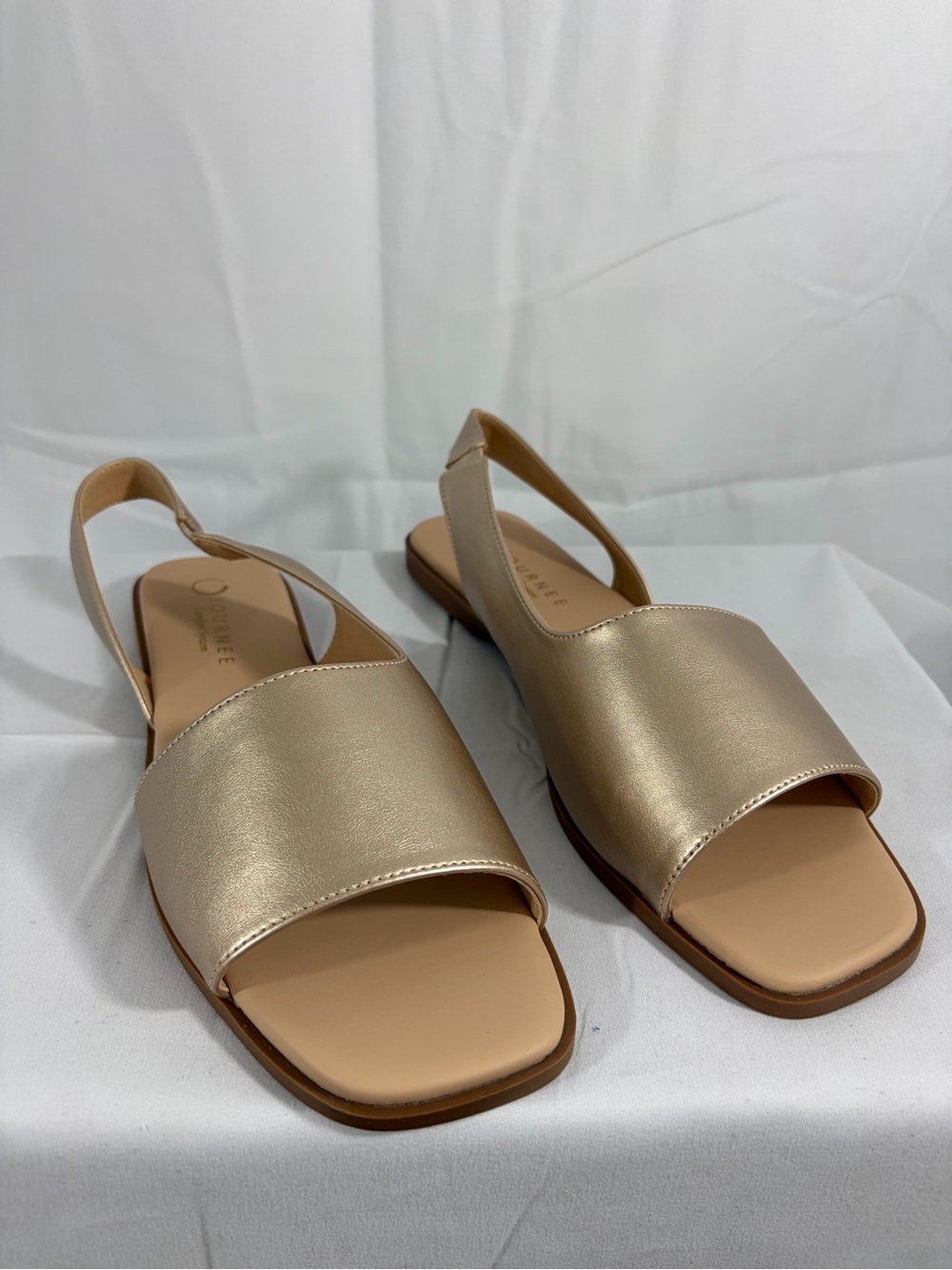 NWT Journee Women's Size 9.5 Metallic Gold Slingback Flat Sandals